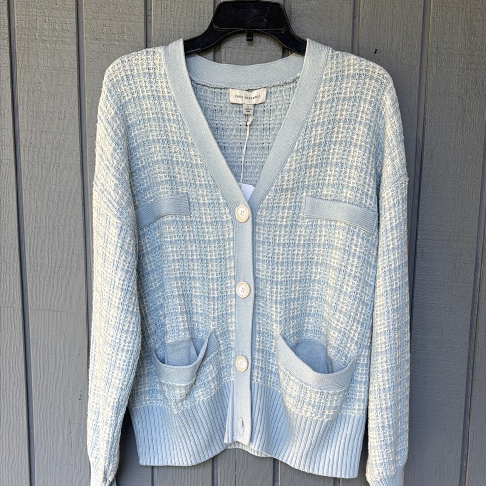NWT Free Assembly Light Blue Tweed Cardigan Sweater